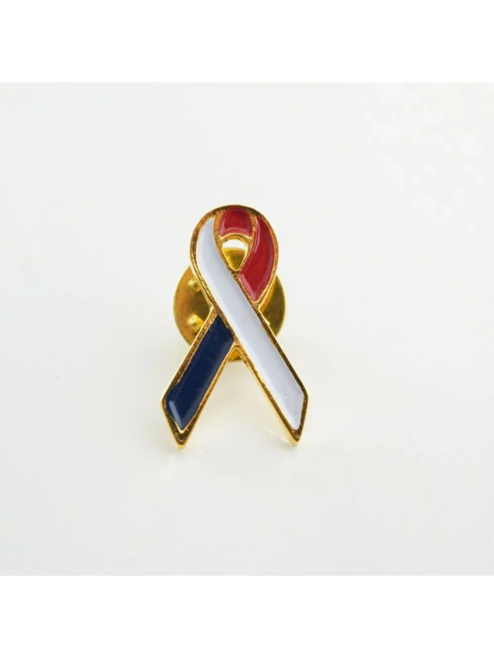 Red White & Blue Gold Tone Ribbon Pin Brooch USA Patriotic Awareness